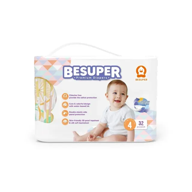 BESUPER Premium Baby Ν4 Πάνες με Αυτοκόλλητο 9-14kg 32τεμ.