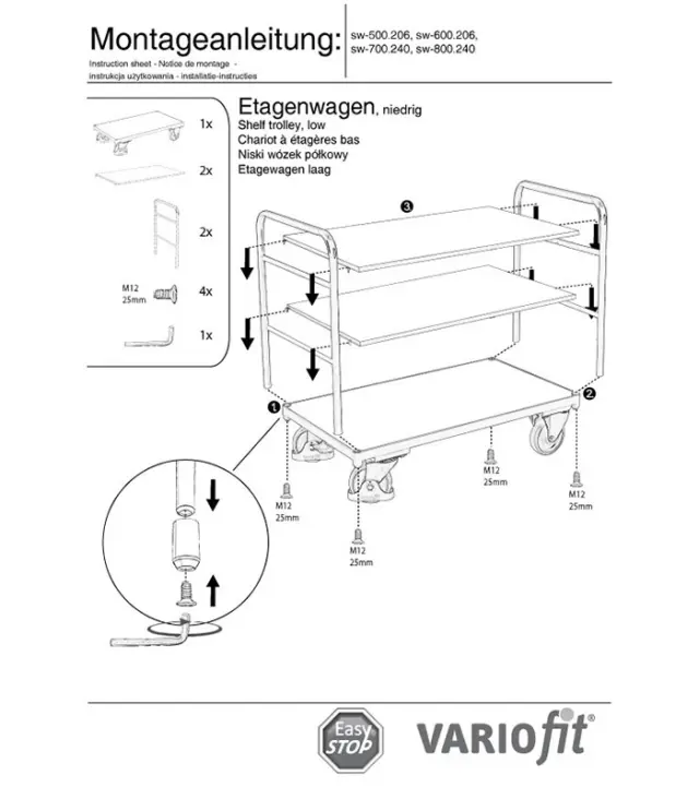 Variofit sw-800.240 Τρόλεϊ Μεταφοράς 3 Επιπέδων για Φορτίο Βάρους ως 250kg 2