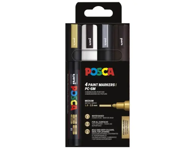 Μαρκαδόροι Σχεδίου Uni Posca PC-5M Festive Medium με πάχος μύτης 1.8-2.5mm - 4 τεμάχιαPC-5M 4P SET BWSG COLOR