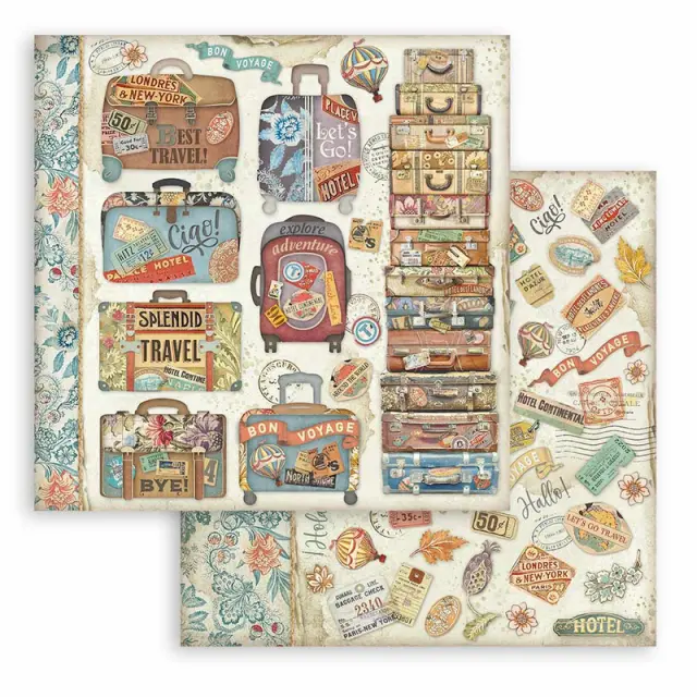 Χαρτιά scrapbooking 10τεμ, 20.3×20.3cm Stamperia, Art of Travelling 3