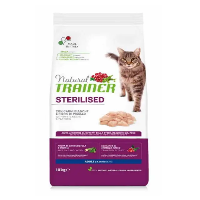 Natural Trainer Low Grain Cat Adult Sterilised με Λευκό Κρέας 10Kg Μονόχρωμο