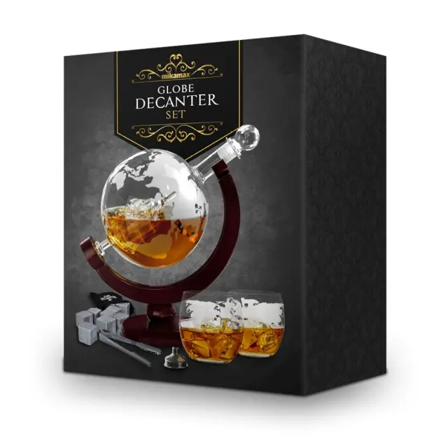 Mikamax® Globe Decanter Set Γυάλινη φιάλη 850ml με 2 ποτήρια 2