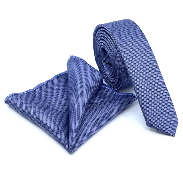 Μπλε Iris Oxford Γραβάτα Slim 4,5 cm Σετ με Μαντηλάκι