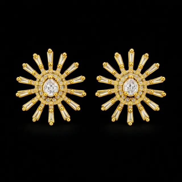 Ghetto Sunburst Stud Earrings Gold Plated in Stainless Steel 3