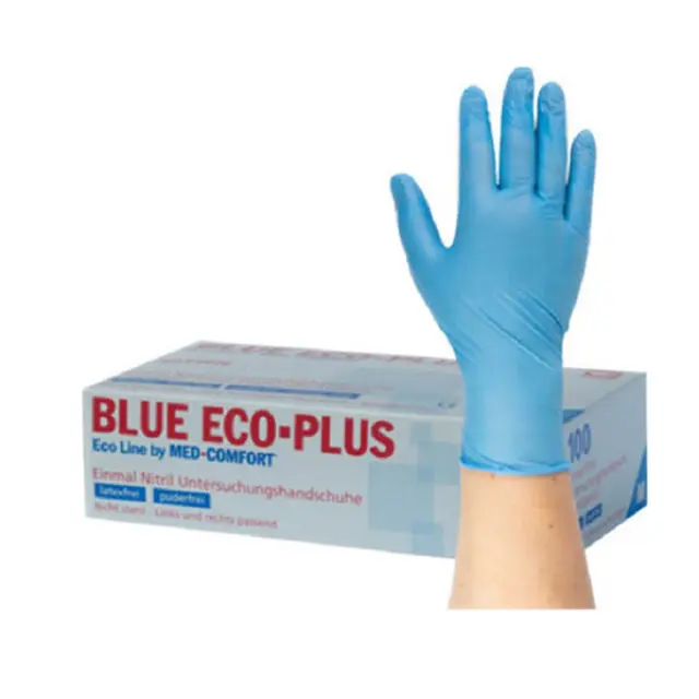 Med Comfort Blue Eco-Plus Γάντια Νιτριλίου Χωρίς Πούδρα Μπλε Medium 7-8, 100τμχ