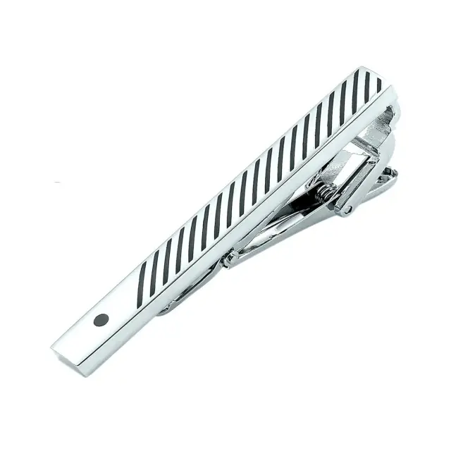 Ασημί Κλιπ Γραβάτας 6 cm με Σμάλτο – LGTC-205