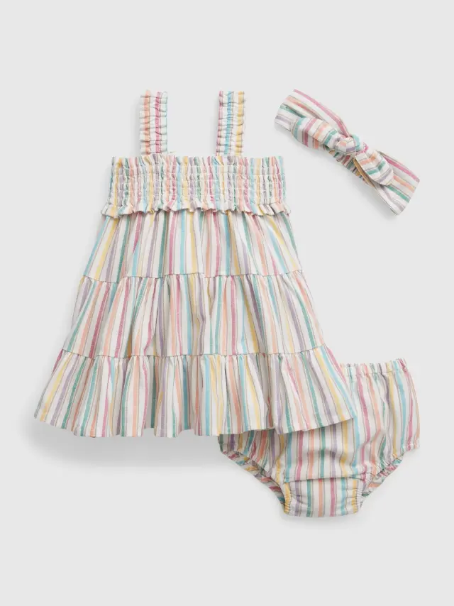 Multi Βρεφικό Ριγέ Smocked Φόρεμα Set SP FEB MULTI STRIPE