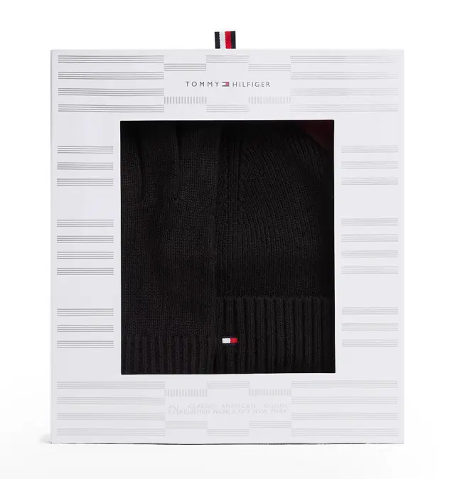 Σετ Σκούφος και Γάντια TOMMY HILFIGER TH Flag 13806 Μαύρο