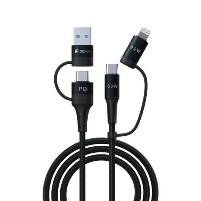 Καλώδιο Σύνδεσης USB 2.0 Devia EC504 4 σε 1 Braided USB C σε USB A & USB C & Lightning PD 60W & 27W 1.5m Extreme Μαύρο N66997