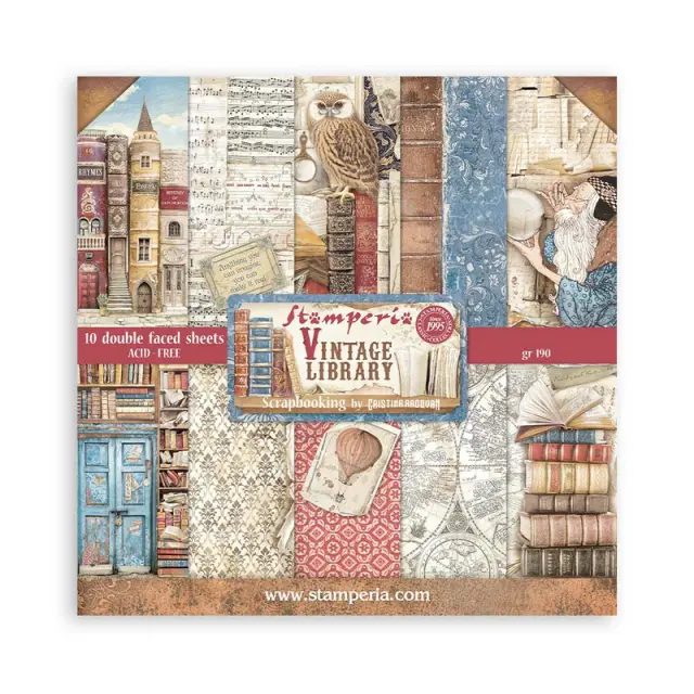 Χαρτιά scrapbooking 10τεμ, 20.3x20.3cm Stamperia, Vintage Library