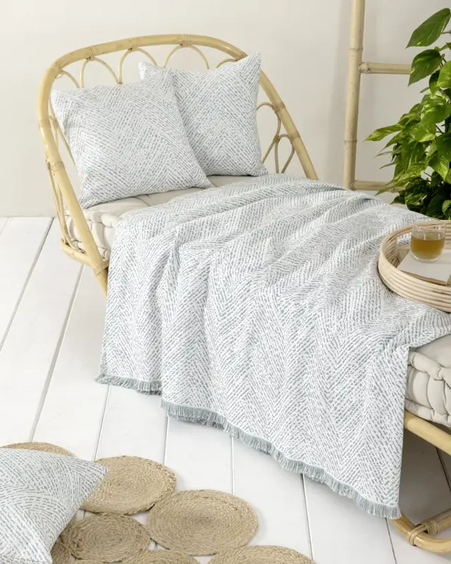 Ριχτάρι Διθέσιο 180x240 Nima Aria Ivory-Petrol 80% Βαμβάκι-20% Πολυέστερ