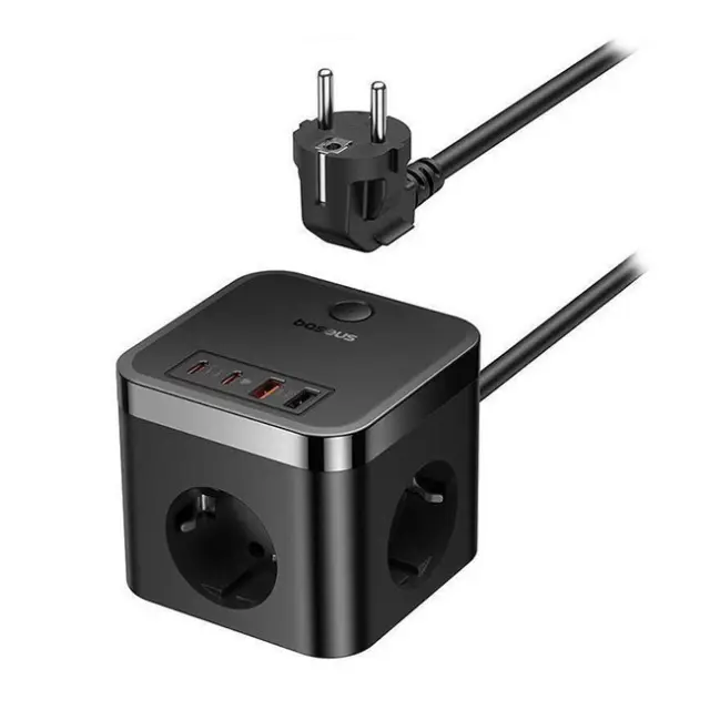 Baseus PowerCombo Cube 30W Power Strip 3xAC 2xUSB-A 2xUSB-C 1.5m Black (E00066400117-00)