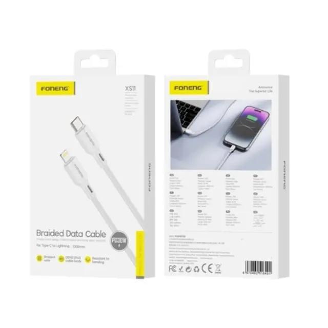Καλώδιο Σύνδεσης USB 2.0 Foneng XS11 Braided USB C σε Lightning PD 30W 1m Λευκό N68666