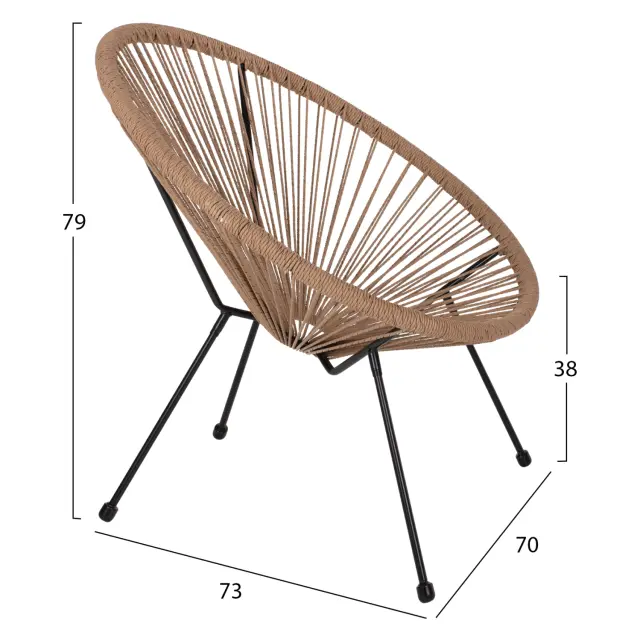 ΠΟΛΥΘΡΟΝΑ ACAPULCO Τ. ΦΩΛΙΑ ΜΕΤΑΛΛΟ ΜΑΥΡΟ ΜΕ TWISTED WICKER FB95871.01 70x73x79 εκ. 2