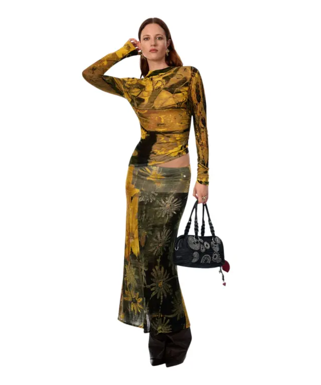 Desigual - Γυναικεία Μακριά Φούστα 26WWFF03-4010 Πράσινο/Κίτρινο 2