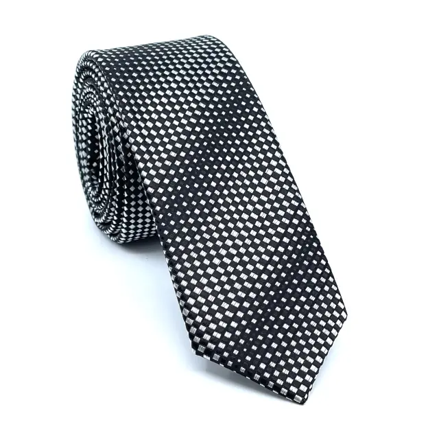Ασημί - Μαύρη Σχεδιαστική Γραβάτα Microfiber Σετ με Μαντήλι 2