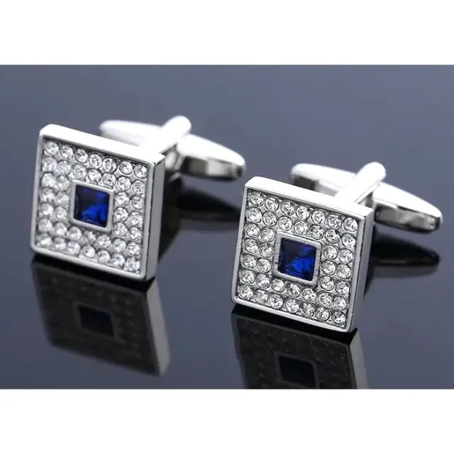 Ασημί Σχεδιαστικά Μανικετόκουμπα με Μπλε Zircon – LGD-DK-01 3
