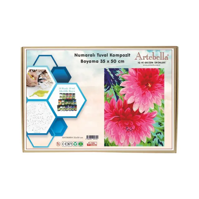 Artebella Paint By Numbers Σετ Καρτολίνο, Ακρυλικά & Πινέλο "Flower" 35x50cm