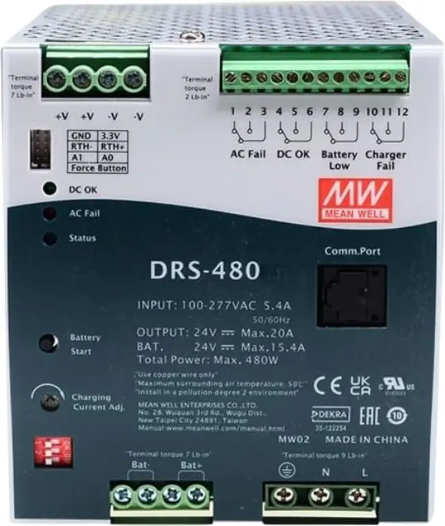 MEAN WELL DRS-480-48, Programmable backup power supply for DIN rail 480W, 48V