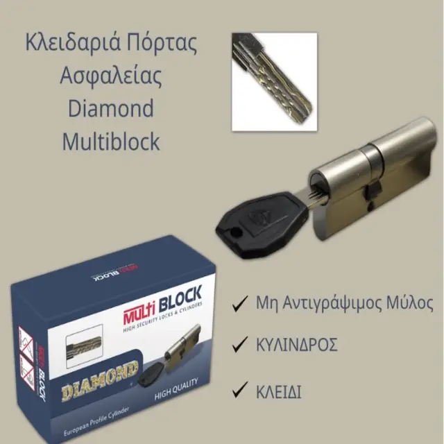 Multi block Diamond Κλειδαριά-Κύλινδρος Θωρακισμένης Πόρτας Ασφαλείας nikel 30×50 / CY3050 2