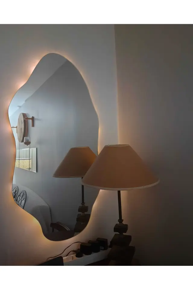 Stewehome Ασύρματος καθρέφτης τοίχου με LED και μπαταρία Καφέ 90x50 cm 2