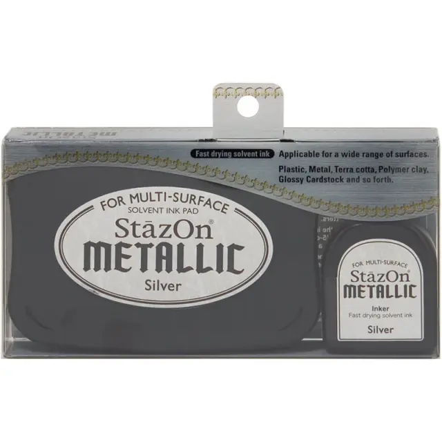 Σετ Μελάνι & Ταμπόν Tsukineko Stazon - Metallic Silver