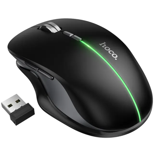 Ασύρματο Επαναφορτιζόμενο Ποντίκι Hoco GM40 Dixon RGB Wireless 2.4GHz Bluetooth 5.0 με 7 Πλήκτρα 1600 DPI Μαύρο
