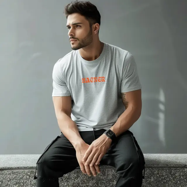T-shirt Noshame® Γκρί Μελανζέ με τύπωμα Hacker - 122407 - XXL
