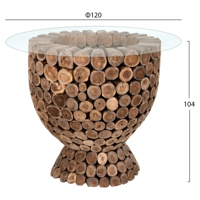 ΤΡΑΠΕΖΙ BAR ΣΤΡΟΓΓΥΛΟ FB99806 KOMMATIA ΞΥΛΟΥ TEAK Φ120x104Υ εκ. 2