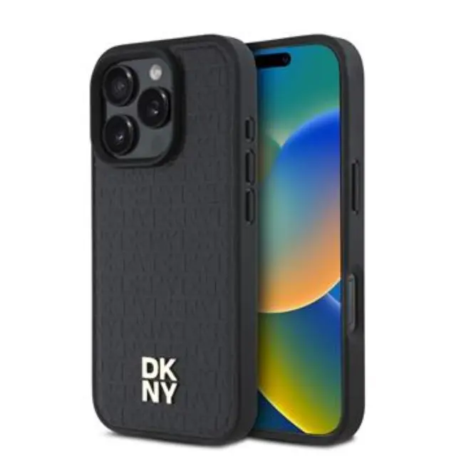 DKNY PU Leather Repeat Pattern Stack Logo MagSafe Case for iPhone 16 Pro Max Black