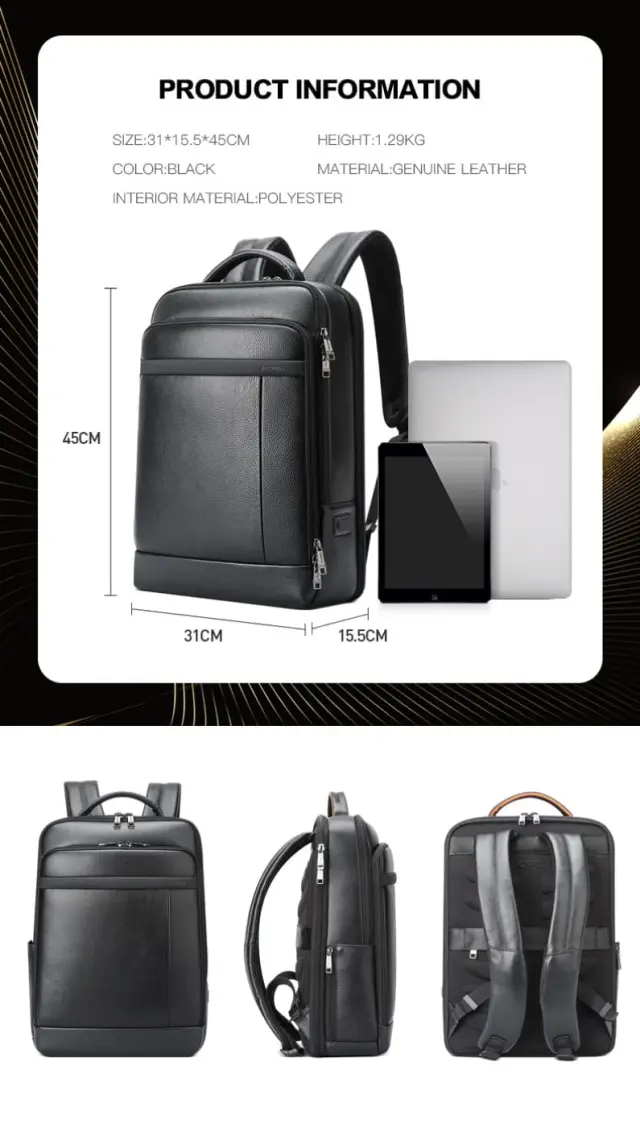 Δερμάτινο Σακίδιο πλάτης Αντικλεπτικό 24L Laptop 15,6 Bopai 61-120761 μαύρο - One Size 2