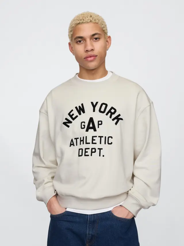 Μπεζ Vintage Soft New York Athletic Logo Φούτερ CARLS STONE