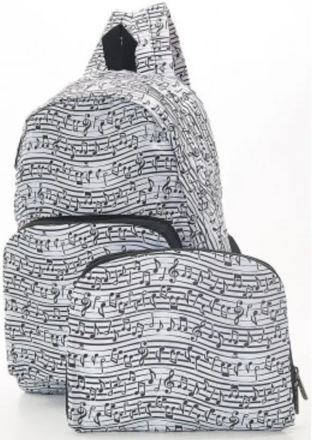 Eco Chic Αναδιπλούμενο Σακίδιο Πλάτης / Recycled Foldable Backpack (10 σχέδια) Music White 3