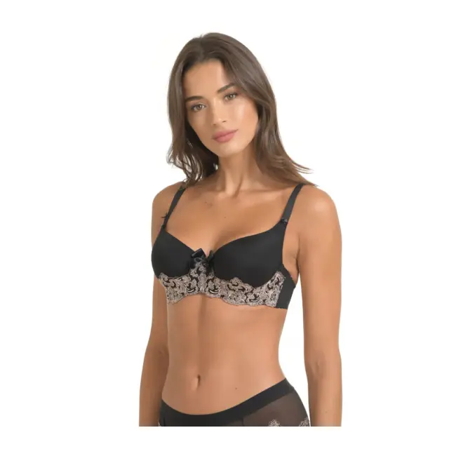 Miss Rosy Γυναικείο Σουτιέν Τούλι Δαντέλα, Χρώμα Μαύρο