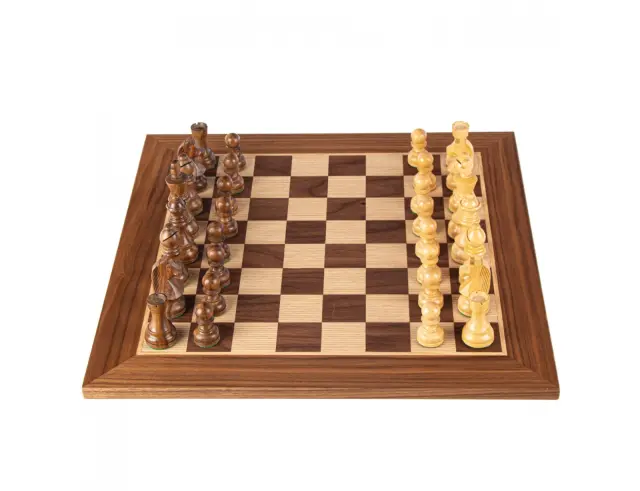 Σετ Χειροποίητο Σκάκι Wooden Chess Manopoulos από Ξύλο, με πιόνια Staunton, θήκη αποθήκευσης και διαστάσεις 50x50cm - Walnut SW43B50K 2