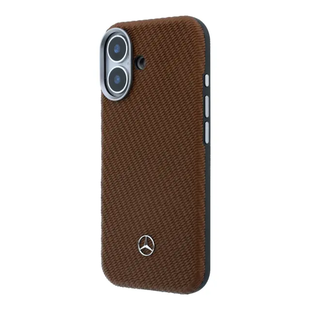Mercedes PU Leather Wood Semi Wrap MagSafe Case for iPhone 17 Camel 2