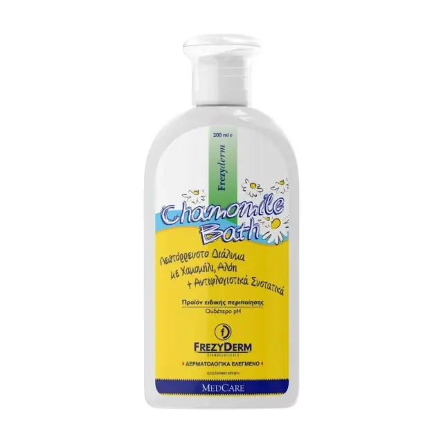 Frezyderm Baby Chamomile Bath Λεπτόρρευστο Διάλυμα για την Ανακούφιση & Περιποίηση του Ερεθισμένου & Ευαίσθητου Δέρματος, 200ml