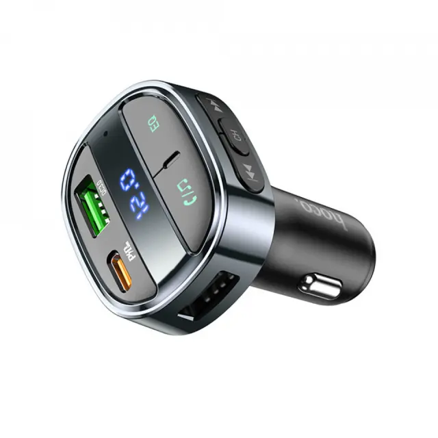 Hoco FM Transmitter Αυτοκινήτου με δυνατότητα σύνδεσης Bluetooth και USB Γκρί E70