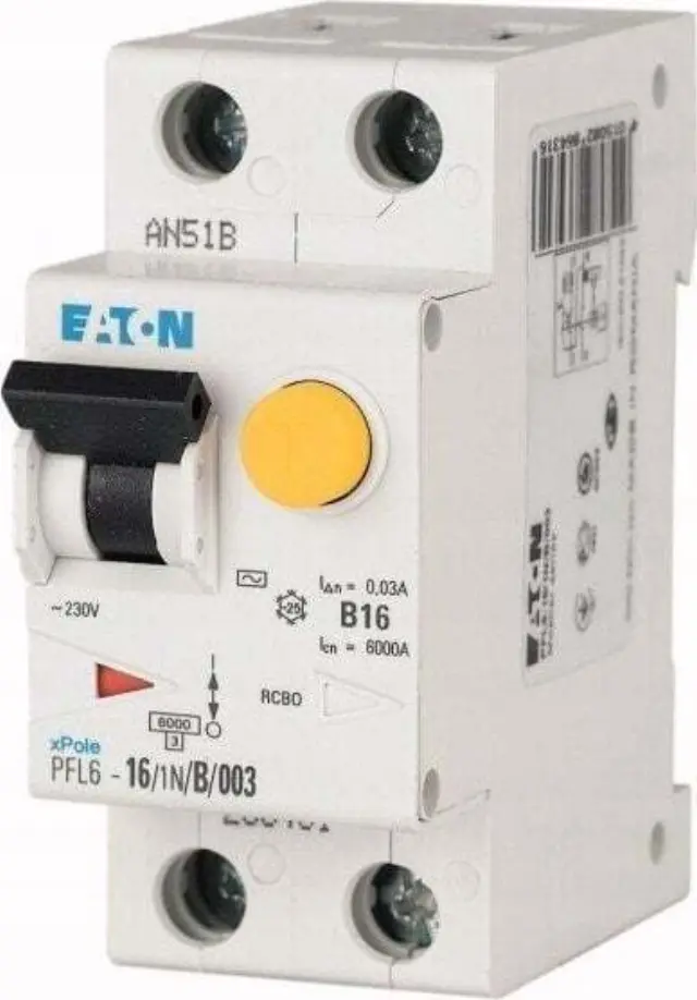 PFL6-6/1N/B/003-A RCD/MCB combination, 6 A, 30 mA, MCB trip characteristic: B, 1p+N, RCD trip characteristic: A