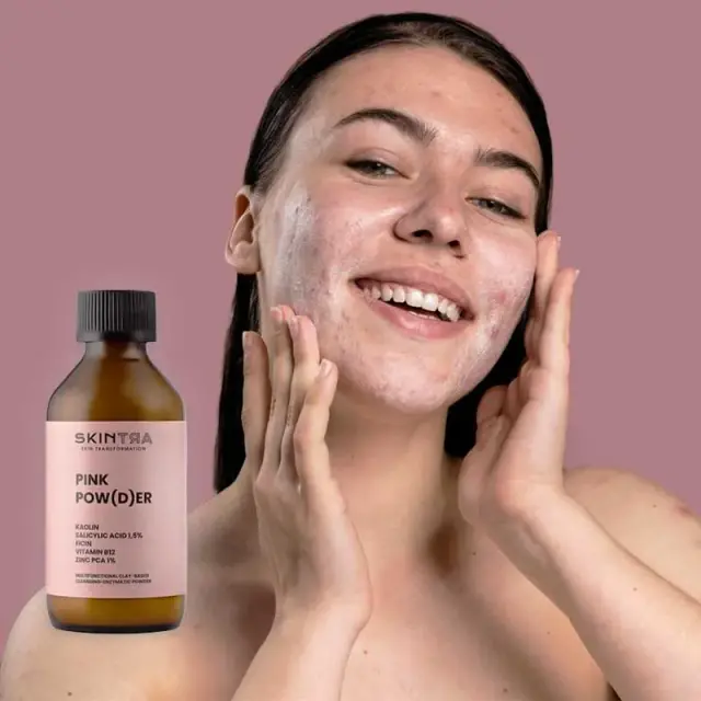 SkinTra Pink Pow(d)er Multifunctional Cleansing Enzymatic Powder on Clay Base Πούδρα Καθαρισμού του Δέρματος με Λευκή Άργιλο 40gr – 100ml 3
