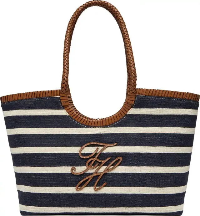 Tommy Hilfiger Γυναικεία Μεσαία Τσάντα Elevated Summer Tote Stripe Σκούρο Μπλε