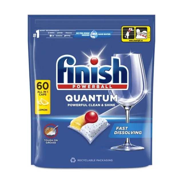 Finish Powerball Quantum All In 1 Κάψουλες Πλυντηρίου Πιάτων Λεμόνι 60 Τεμ.