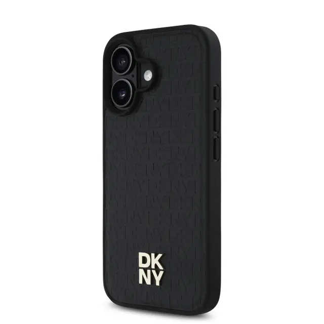 DKNY PU Leather Repeat Pattern Stack Logo MagSafe Case for iPhone 16 Black 3