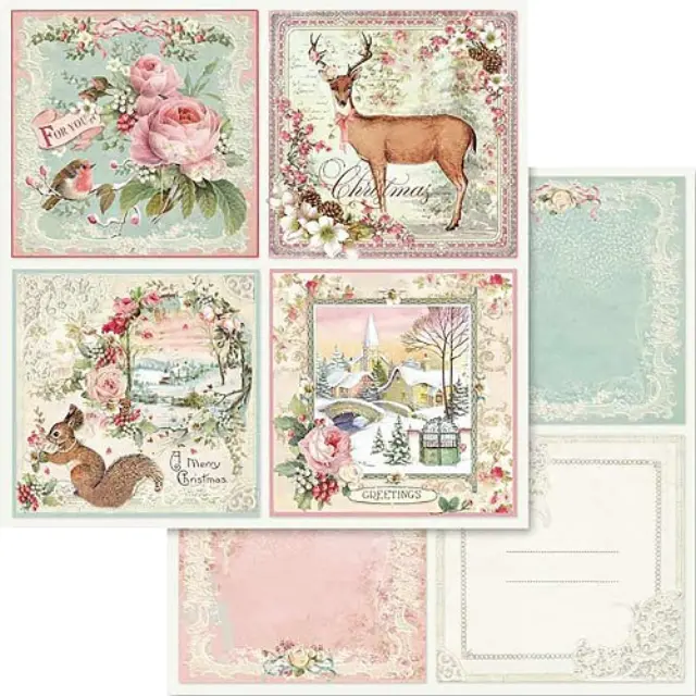 Χαρτί Scrapbooking Stamperia Διπλής Όψης - Pink Christmas & Κάρτες - 31x30cm