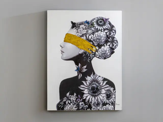 Perfil II 498159 – Πίνακας Acrylic 90x120cm με Χρυσές Λεπτομέρειες Άσπρο Μαύρο Χρυσό