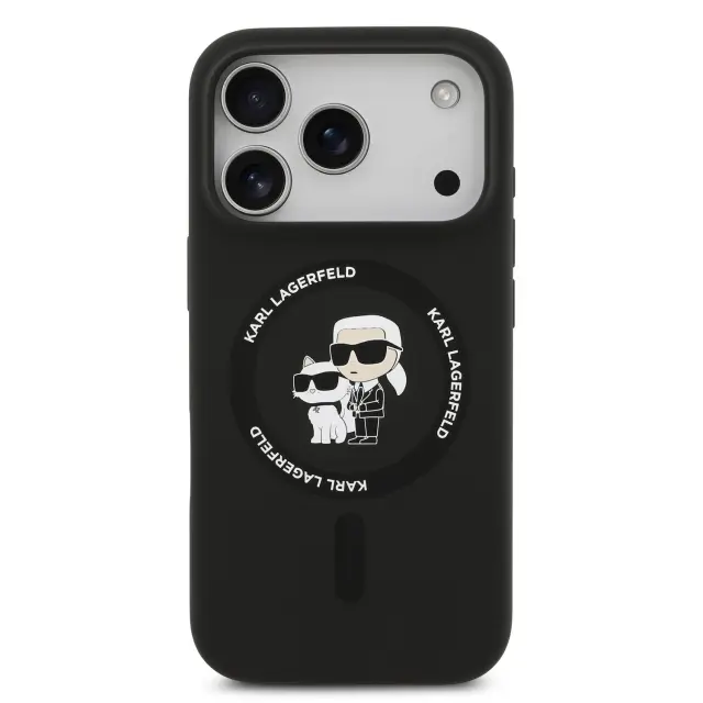 Karl Lagerfeld Liquid Silicone Karl and Choupette MagSafe Case for iPhone 18 Pro Black 3