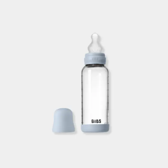 BIBS Γυάλινο Μπιμπερό 240ml Με Θηλή Σιλικόνης Baby Blue