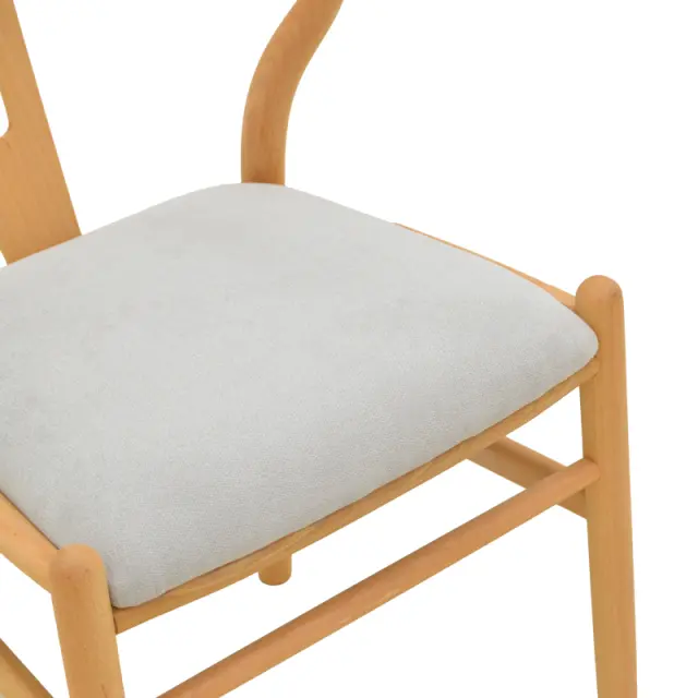 Καρέκλα Wishbone pakoworld rubberwood-ύφασμα σε φυσική-γκρι απόχρωση 51x58x73εκ 2