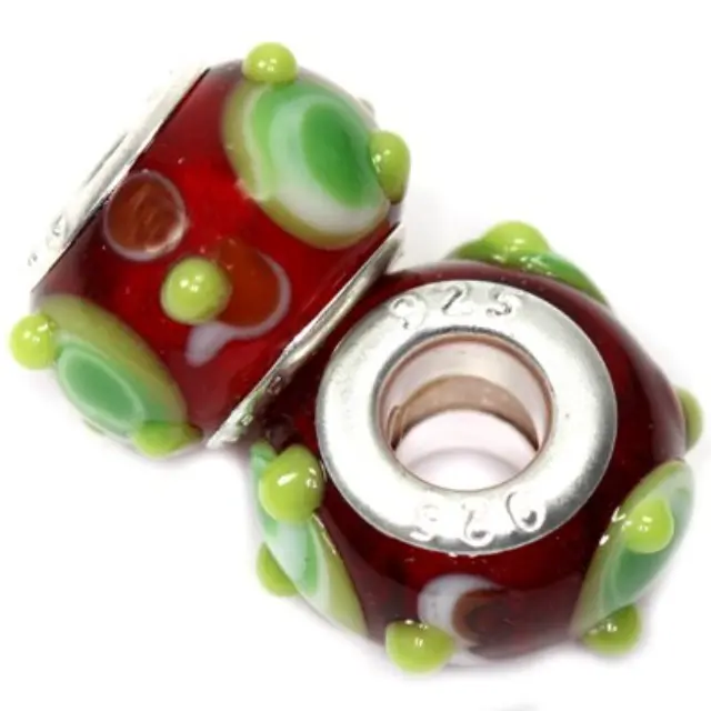 Χάντρα Modular Green Insets on Ruby 9x14mm - 5τεμ