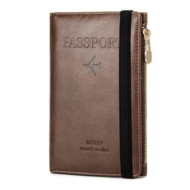 RFID Signal Block Passport & Credit Card Case Θήκη Καρτών και Διαβατηρίου Με Φερμουάρ - Καφέ OEM